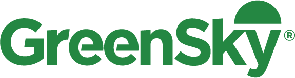 Green GreenSky logo with a half-circle above the k's stems and y. A registered trademark logo to the right.